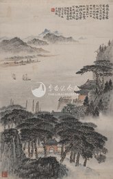 1963年钱松喦李白诗意画《登金陵凤凰台》条幅